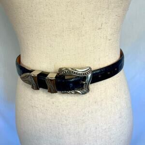 Onyx Vintage 90's Black Genuine Leather Belt Silver Toned Buckle Women’s 26